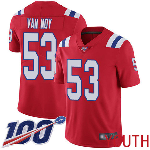 New England Patriots Football #53 Vapor Untouchable 100th Season Limited Red Youth Kyle Van Noy Alternate NFL Jersey->youth nfl jersey->Youth Jersey